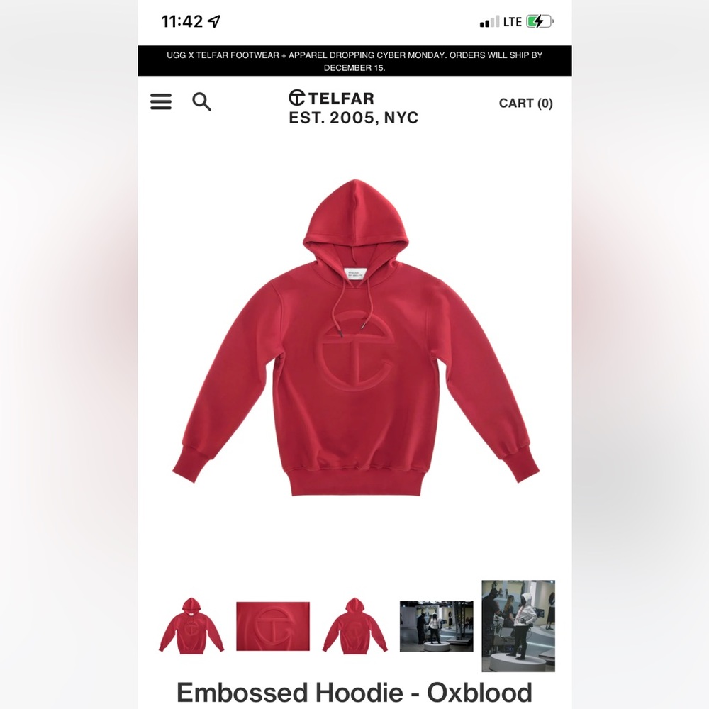 NWT Oxblood Hoodie Sweatshirt 100% authentic